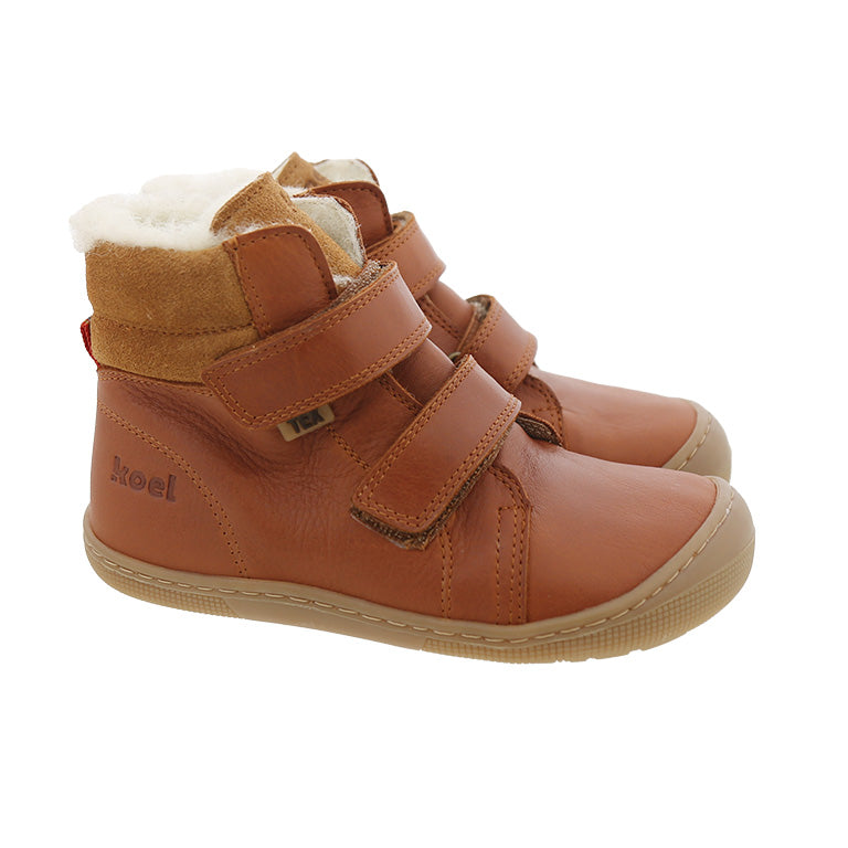 KOEL Barefoot Kinderstiefel - DEMIL WOOL - cognac