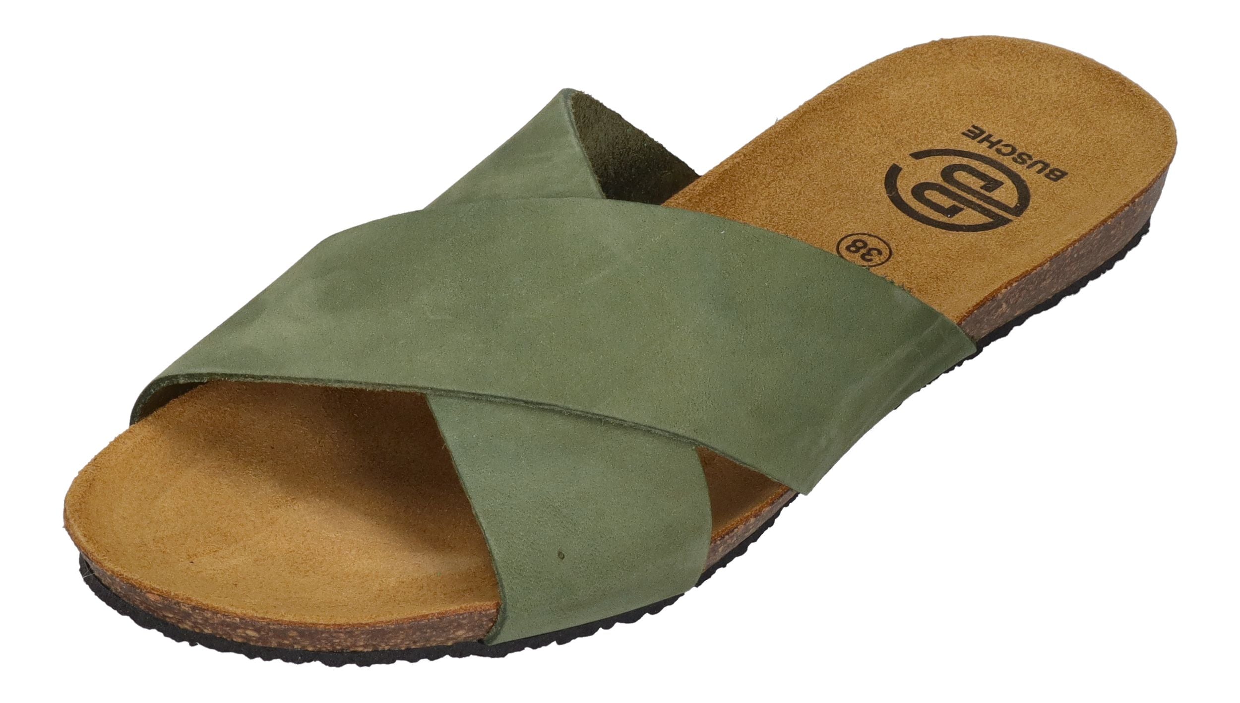 BUSCHE Damen Pantoletten Kreuzbandage TROPEZ 2125 olive