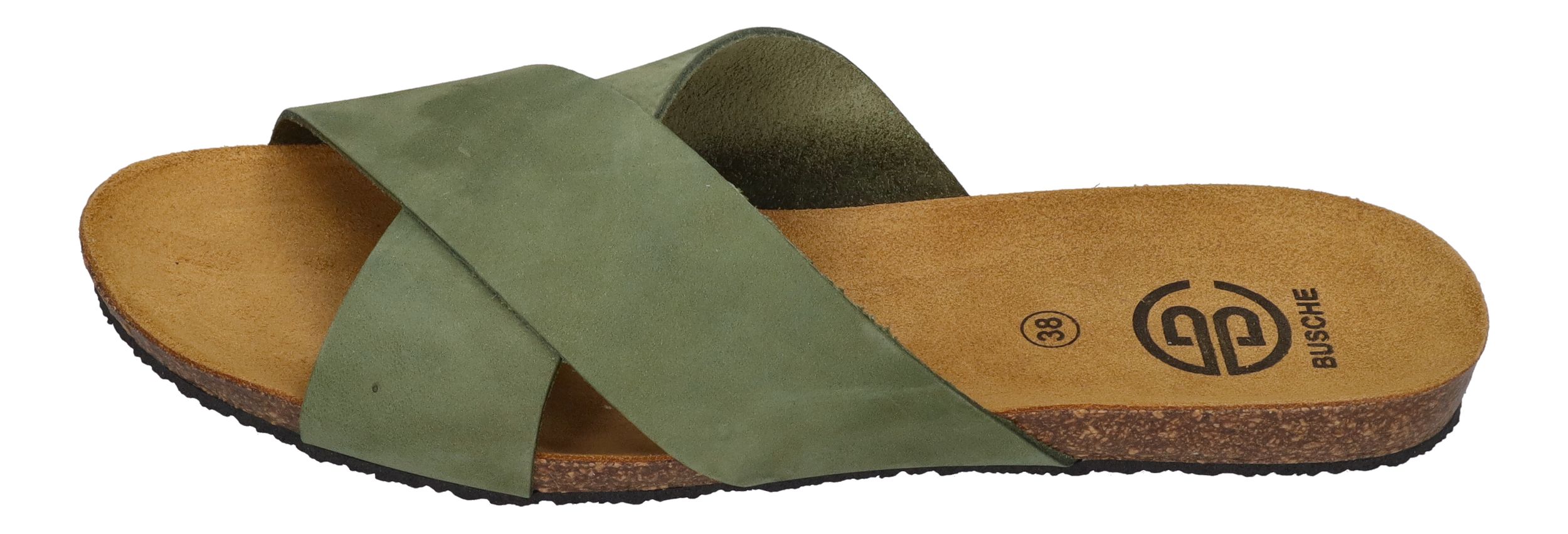 BUSCHE Damen Pantoletten Kreuzbandage TROPEZ 2125 olive