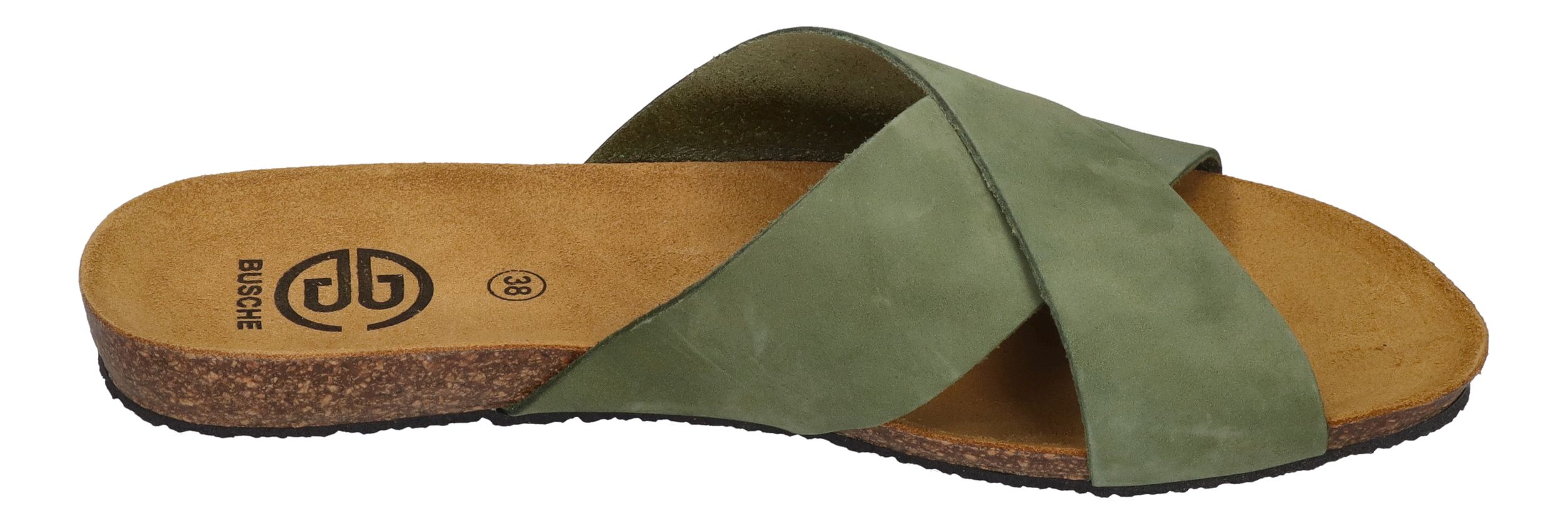 BUSCHE Damen Pantoletten Kreuzbandage TROPEZ 2125 olive