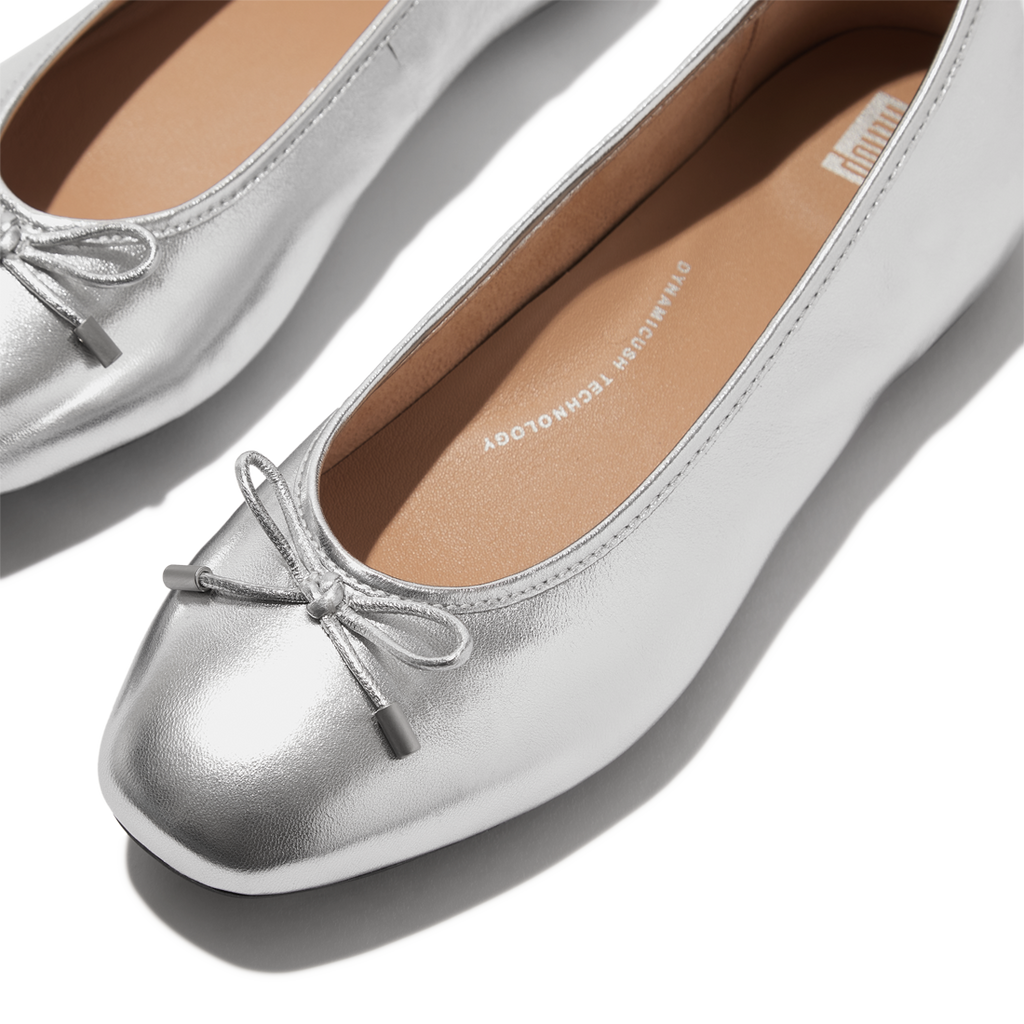 FITFLOP Ballerina DELICATO BOW SOFT Metallic Leather - silver