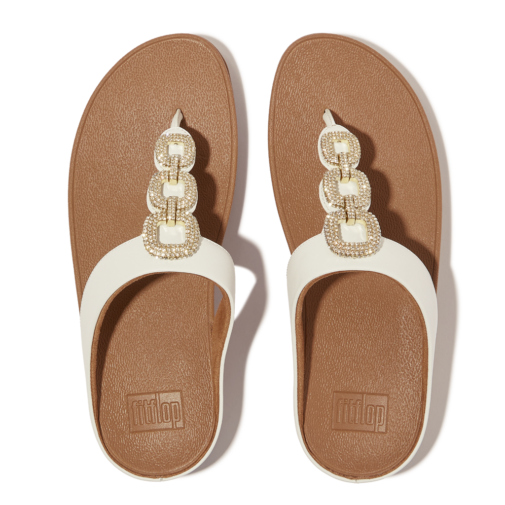 FITFLOP Zehentrenner FINO Crystal-Chain Leather - urban white