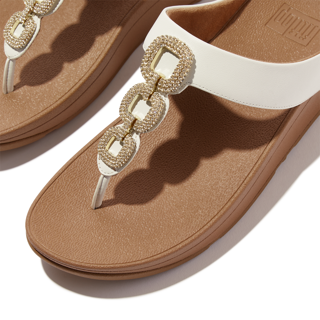 FITFLOP Zehentrenner FINO Crystal-Chain Leather - urban white