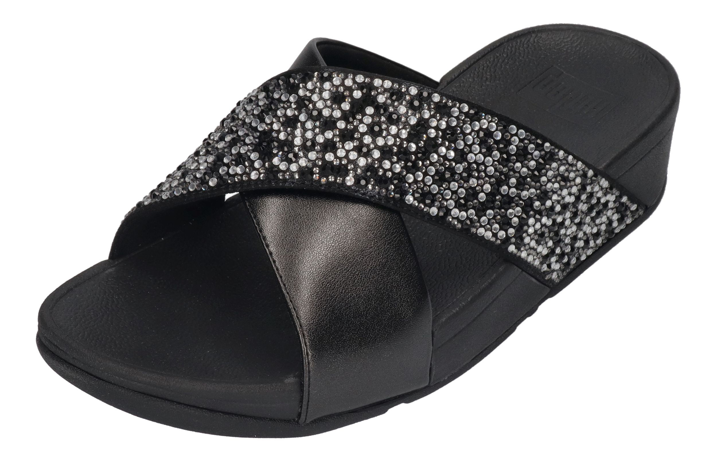 FITFLOP Pantoletten LULU CRYSTAL-MIX  METALLIC CROSS all black