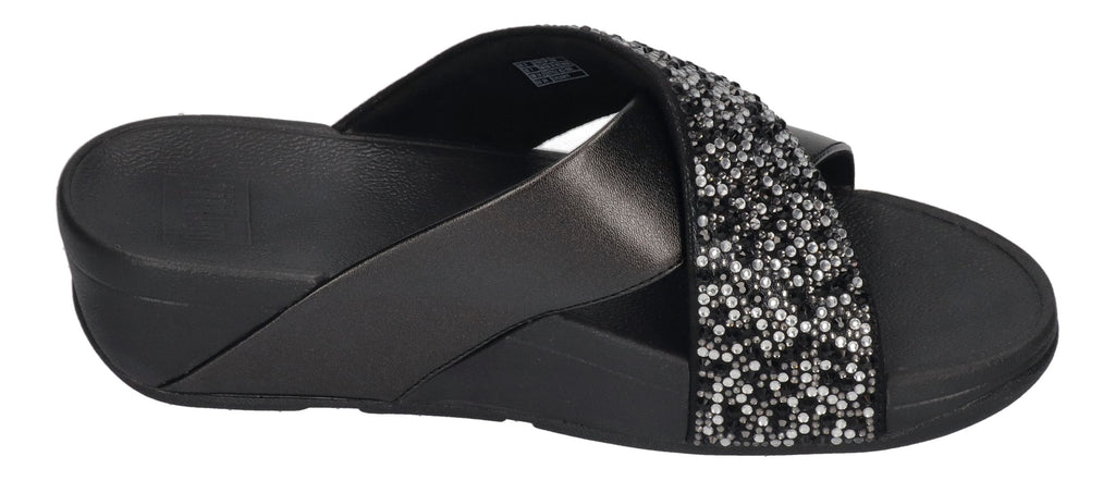 FITFLOP Pantoletten LULU CRYSTAL-MIX  METALLIC CROSS all black