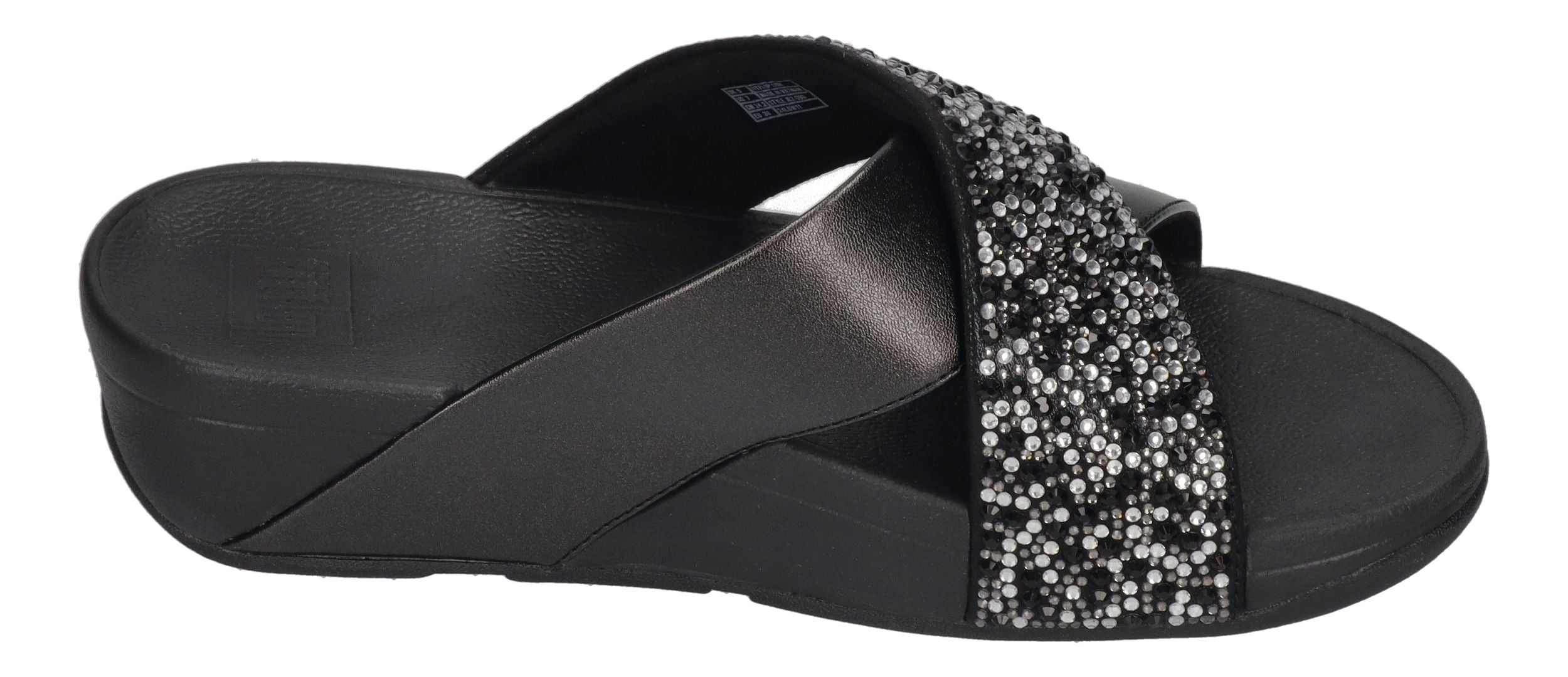 FITFLOP Pantoletten LULU CRYSTAL-MIX  METALLIC CROSS all black