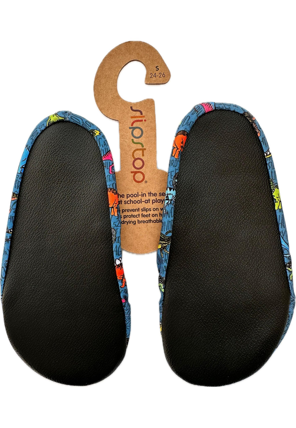 SLIPSTOP Kinder Hausschuhe Badeschuhe TEXAS Dino bunt