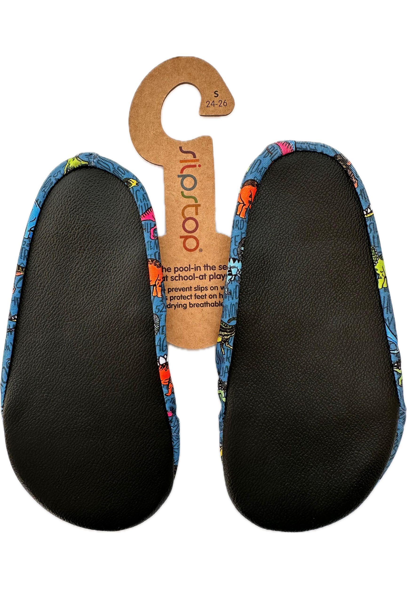 SLIPSTOP Kinder Hausschuhe Badeschuhe TEXAS Dino bunt