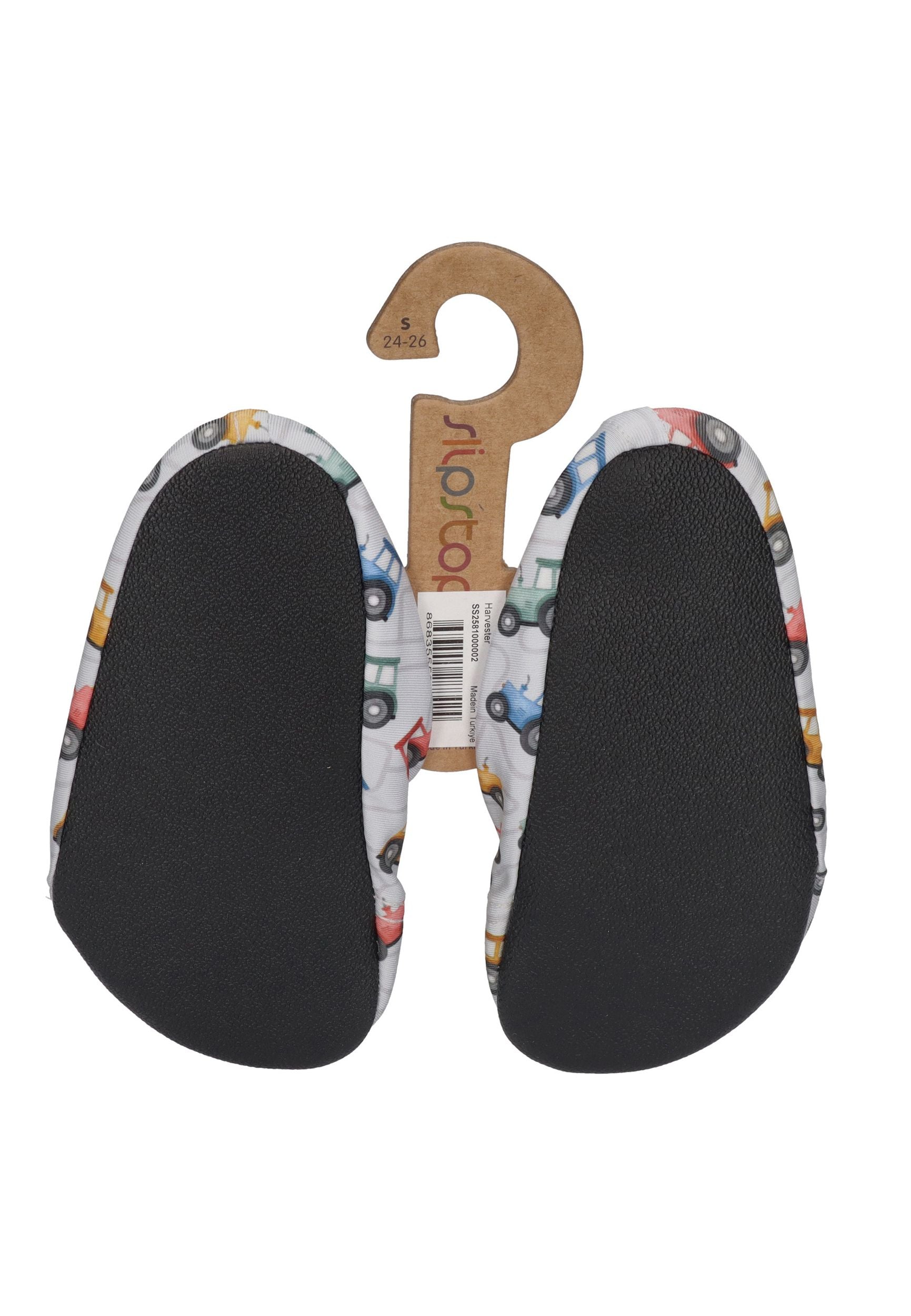 SLIPSTOP Kinder Hausschuhe Badeschuhe HARVESTER Traktoren Grau