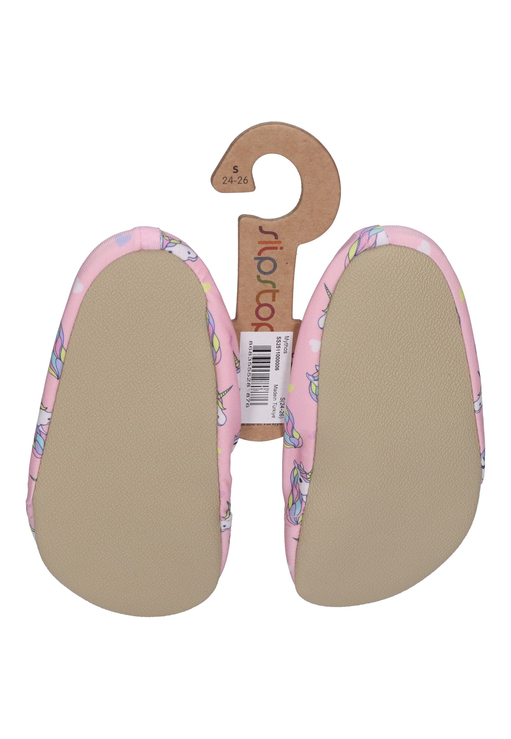 SLIPSTOP Kinder Hausschuhe Badeschuhe MYTHOS Einhörner hellrosa