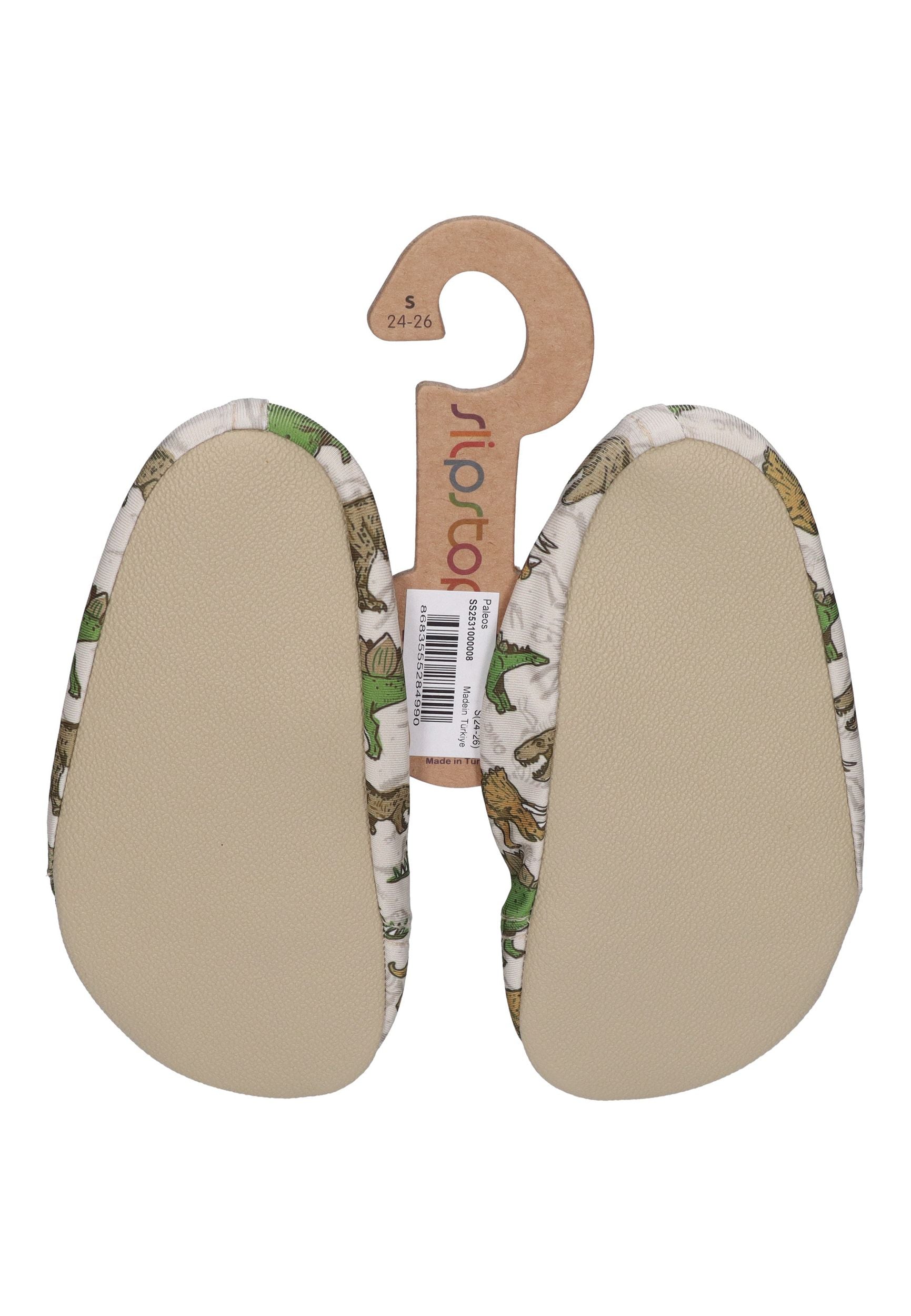 SLIPSTOP Kinder Hausschuhe Badeschuhe PALEOS Dinosaurier Beige