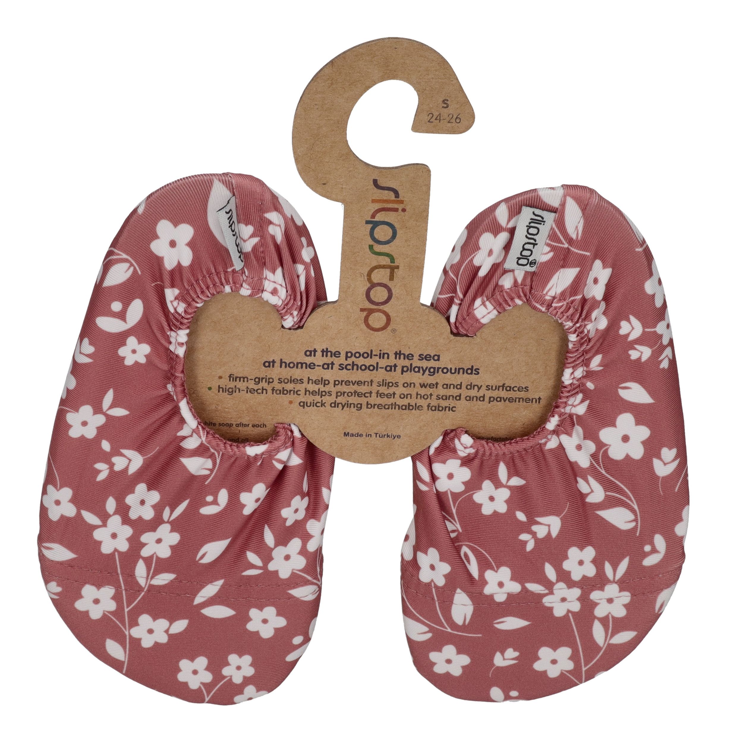 SLIPSTOP Kinder Hausschuhe Badeschuhe STONE FLOWER Blumen Rotbraun