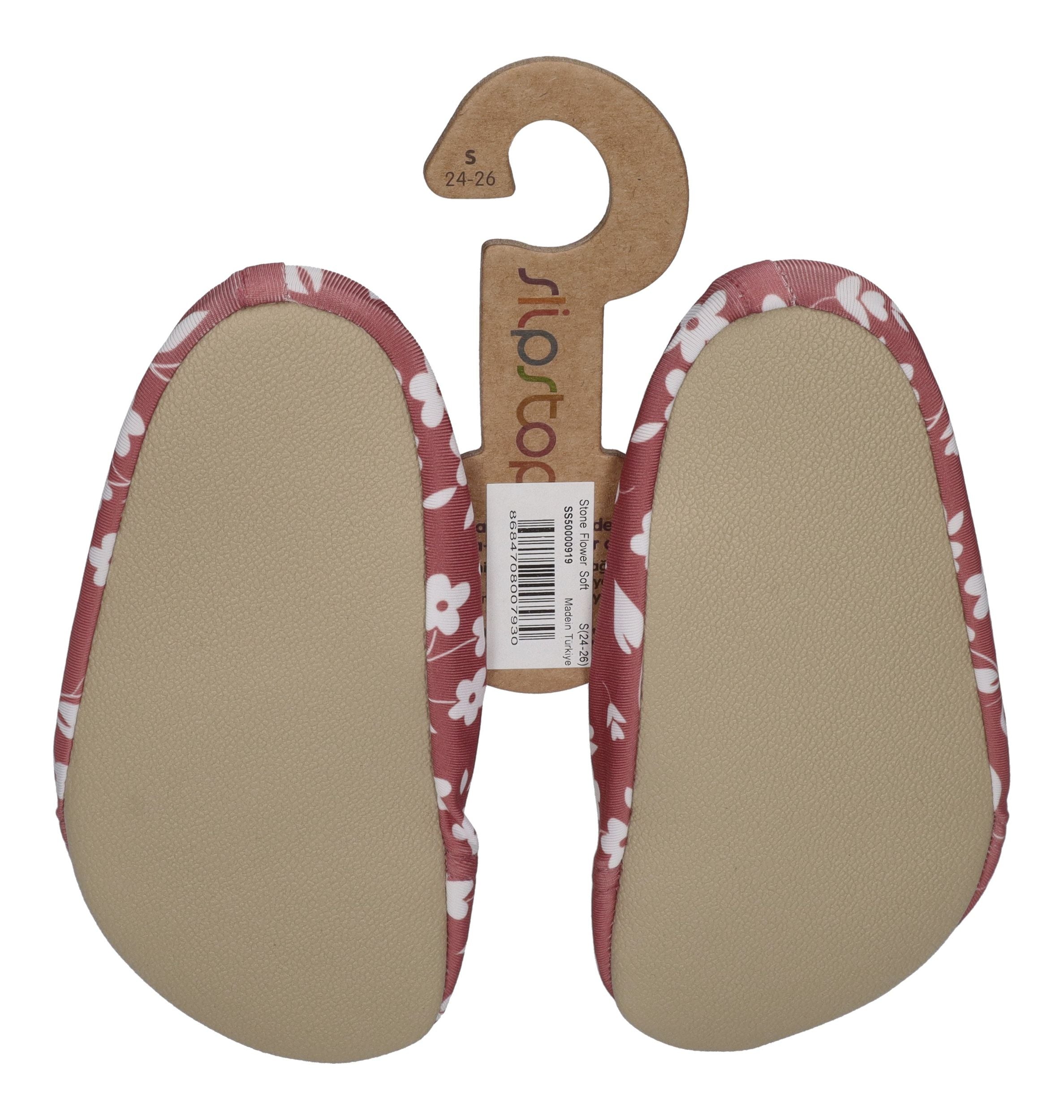 SLIPSTOP Kinder Hausschuhe Badeschuhe STONE FLOWER Blumen Rotbraun