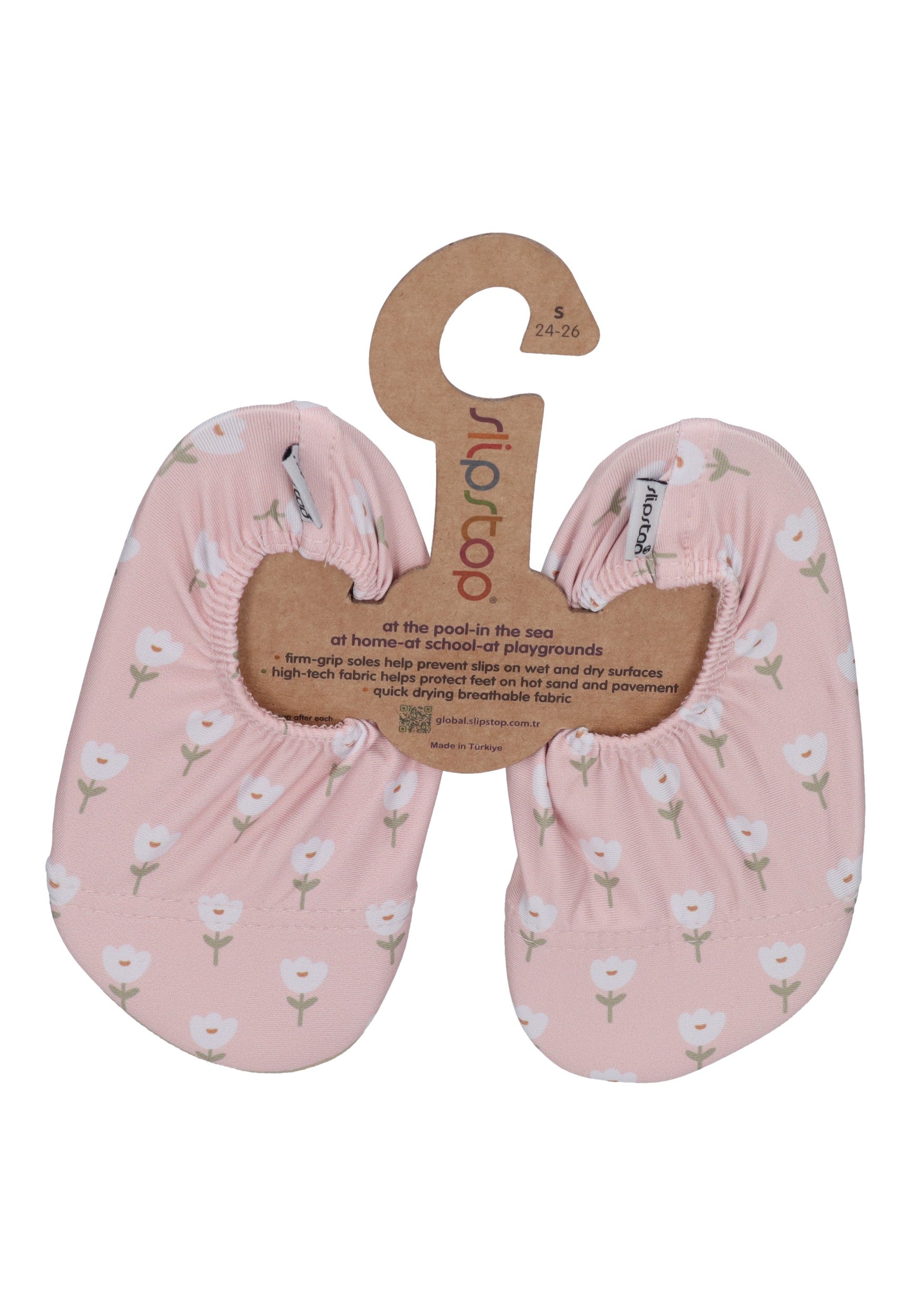 SLIPSTOP Kinder Hausschuhe Badeschuhe TULIP PINK Blumen Altrosa