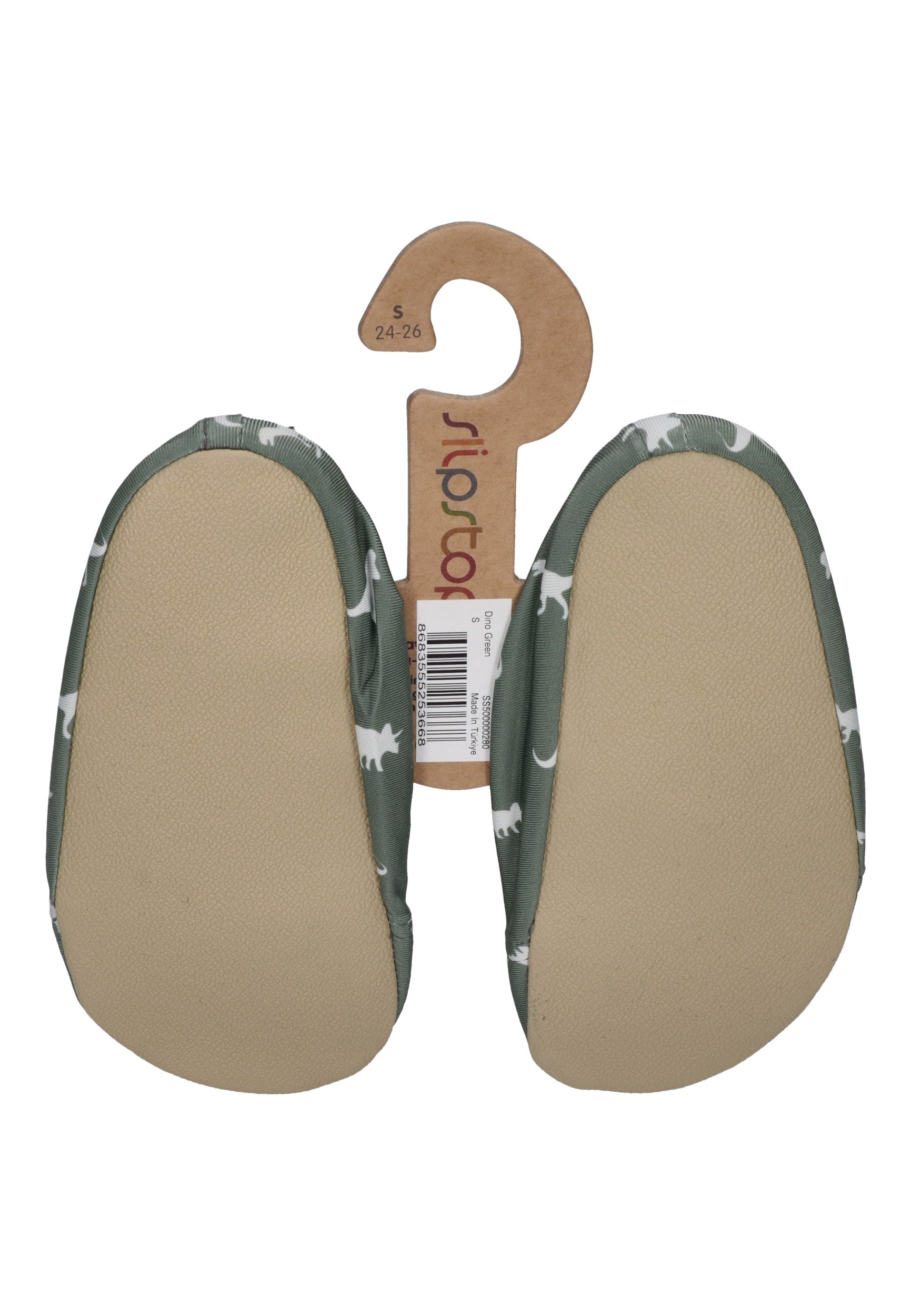 SLIPSTOP Kinder Hausschuhe Badeschuhe DINO GREEN Dinosaurier dunkelgrün