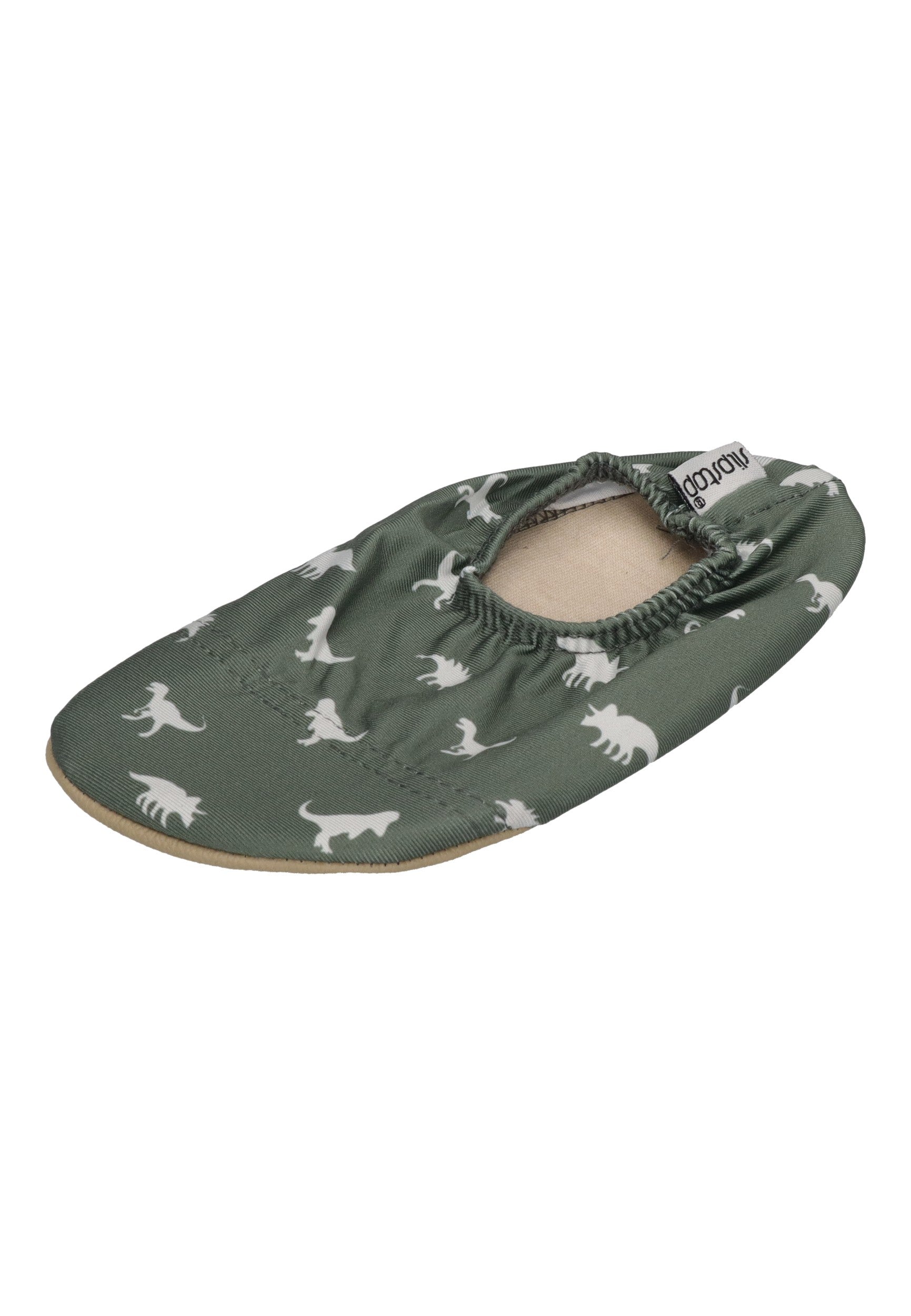 SLIPSTOP Kinder Hausschuhe Badeschuhe DINO GREEN Dinosaurier dunkelgrün