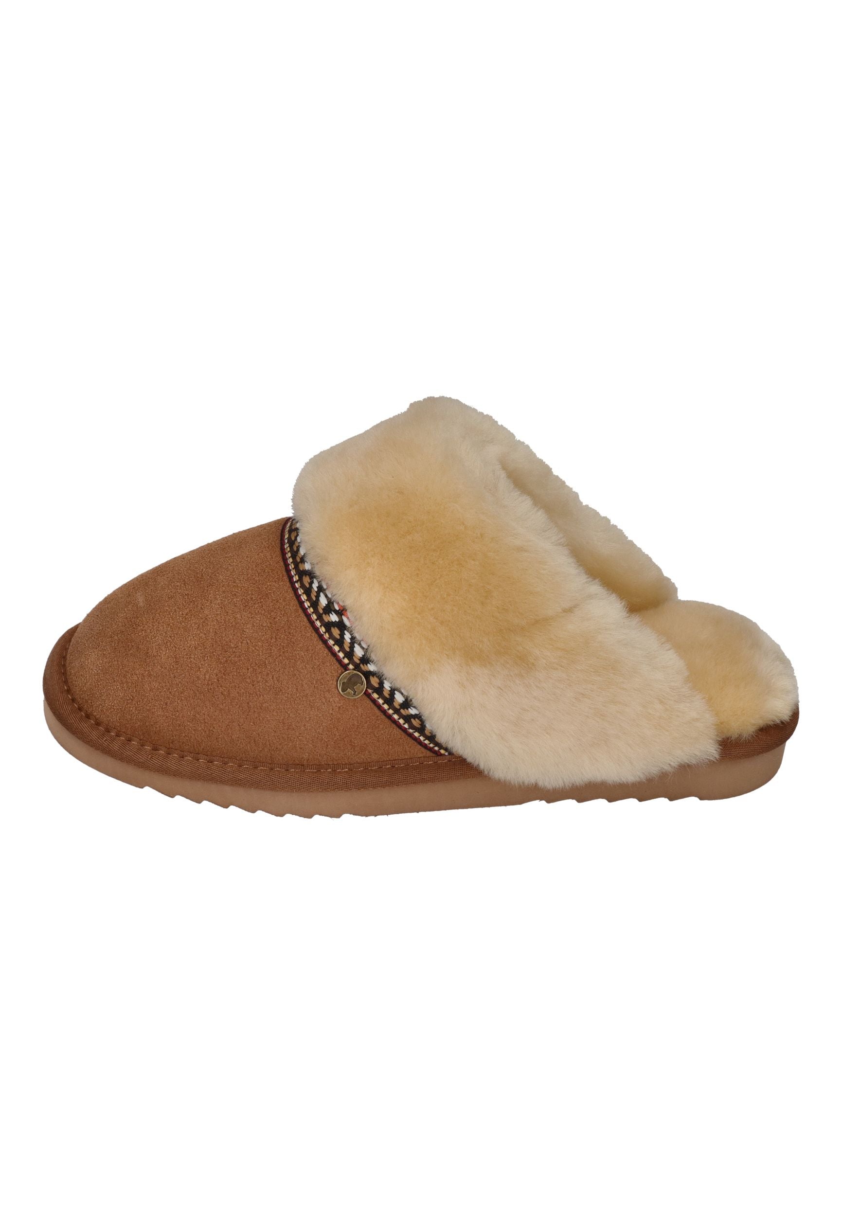 WARMBAT Damenschuhe Hausschuhe FLURRY SUEDE TAPE cognac