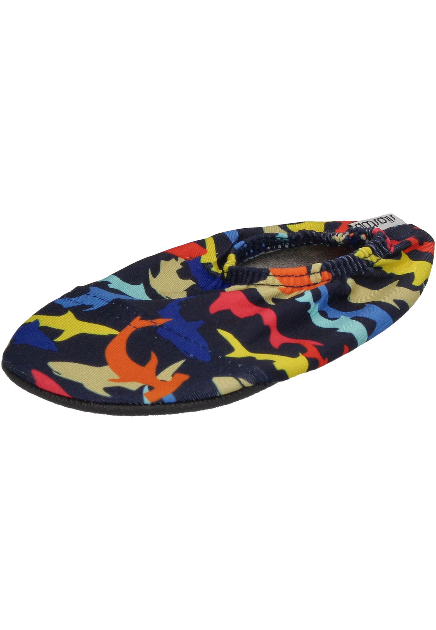 SLIPSTOP Hausschuhe Badeschuhe WILD Haie schwarz bunt-1Z