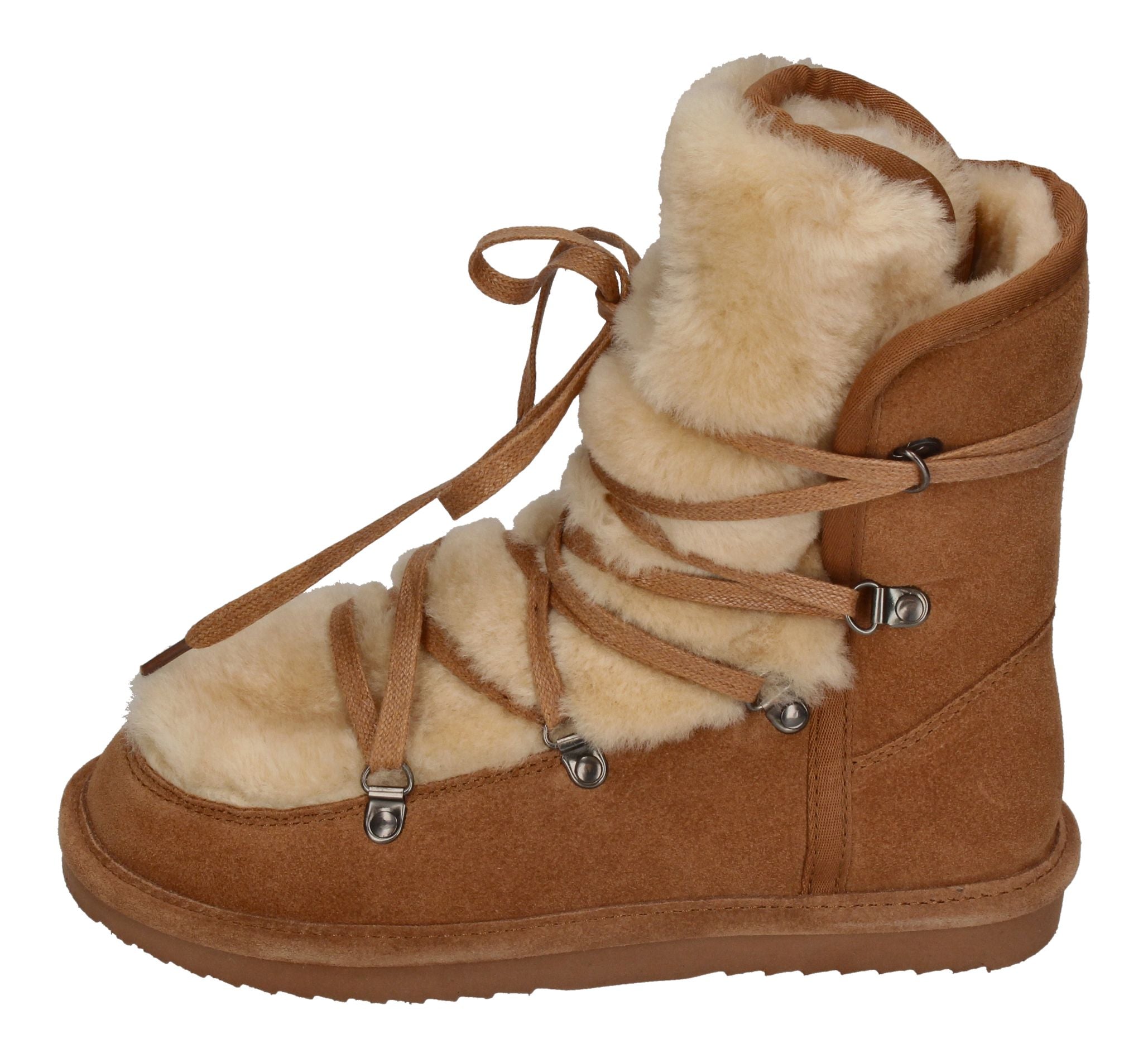 WARMBAT Damenschuhe Schaffell Booties MOONBI SUEDE - cognac